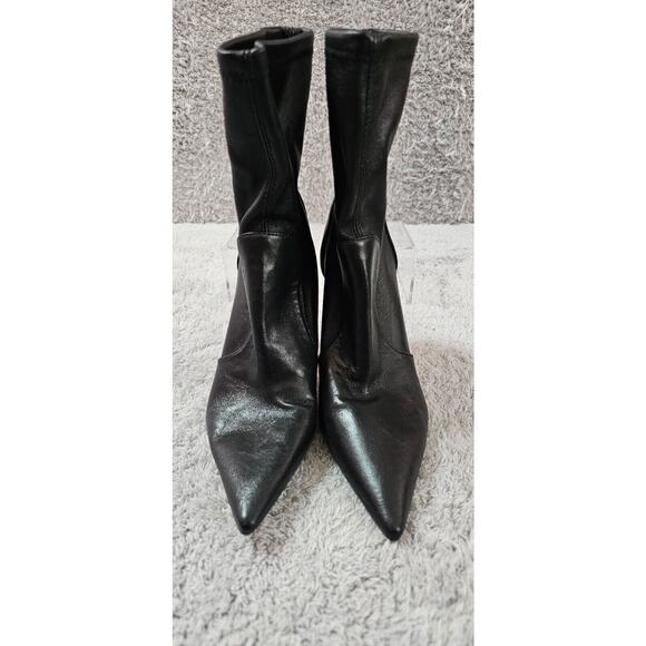 $650 Stuart Weitzman Stuart 100 Ankle Bootie Black Sock Leather Stiletto Boots 7 - Picture 2 of 6